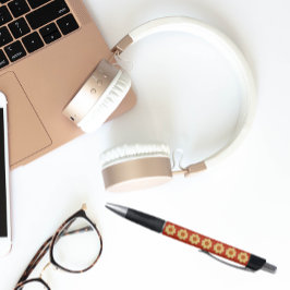 Gelbes Dahlia auf rotem Muster Kugelschreiber