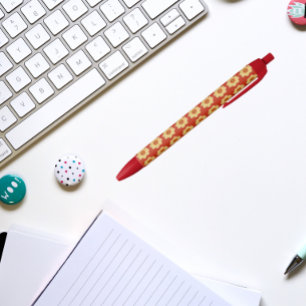 Gelbes Dahlia auf rotem Muster Kugelschreiber