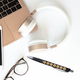 Gelbes Dahlia auf Schwarz-Flora-Muster Kugelschreiber