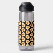 Gelbes Dahlia-Blume-Muster auf Schwarz Trinkflasche (Rückseite)