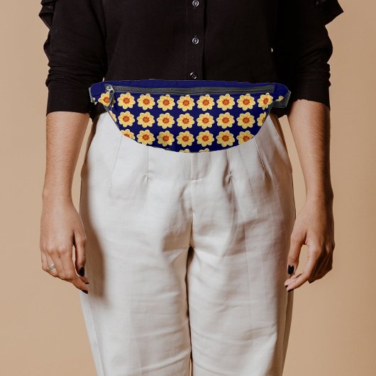 Gelbes Dahlia-Blumenmuster auf blau Bauchtasche