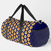 Gelbes Dahlia-Blumenmuster auf blau Duffle Bag (Rechte Ecke)