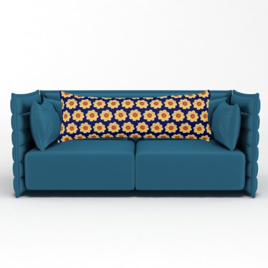 Gelbes Dahlia-Blumenmuster auf blau Seitenschläferkissen