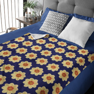 Gelbes Dahlia-Blumenmuster auf blau Sherpadecke