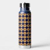 Gelbes Dahlia-Blumenmuster auf blau Trinkflasche (Links)