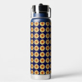Gelbes Dahlia-Blumenmuster auf blau Trinkflasche (Hinten)