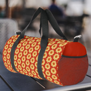 Gelbes Dahlia-Blumenmuster auf Rot Duffle Bag