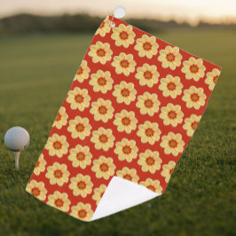 Gelbes Dahlia-Blumenmuster auf Rot Golfhandtuch