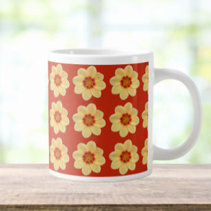 Gelbes Dahlia-Blumenmuster auf Rot Jumbo-Tasse