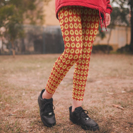Gelbes Dahlia-Blumenmuster auf Rot Leggings