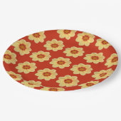 Gelbes Dahlia-Blumenmuster auf Rot Pappteller (Schrägansicht)