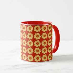 Gelbes Dahlia-Blumenmuster auf Rot Tasse