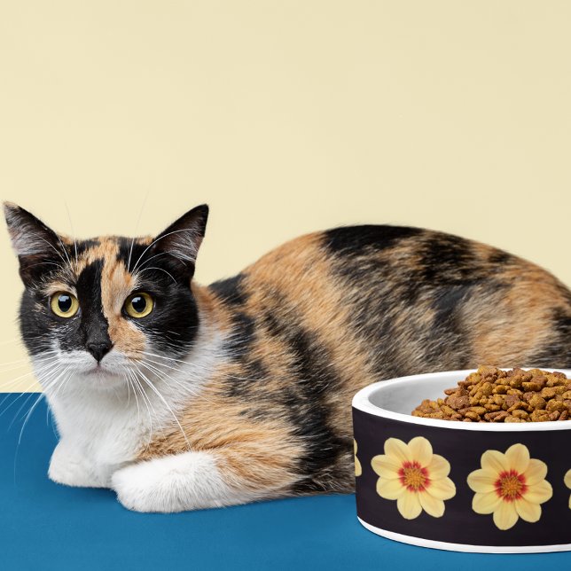 Gelbes Dahlia-Blumenmuster auf schwarz Napf (Von Creator hochgeladen)