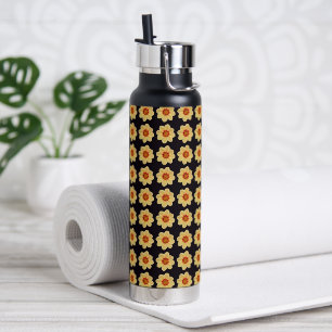 Gelbes Dahlia-Blumenmuster auf schwarz Trinkflasche