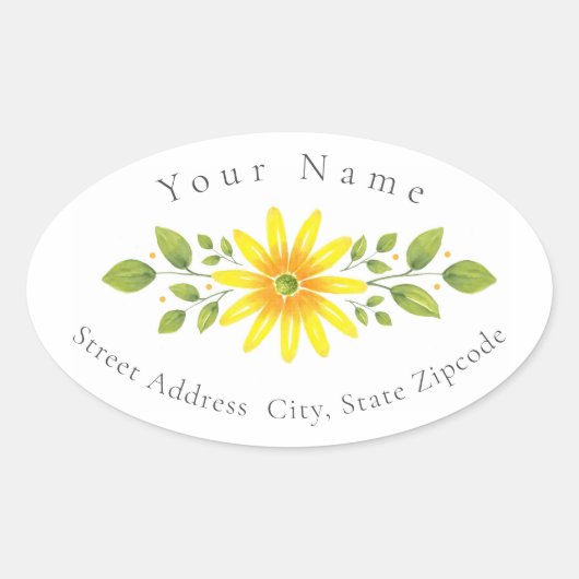 Gelbes Daisy-Floral-Tupfer-Etikett Ovaler Aufkleber (Vorderseite)