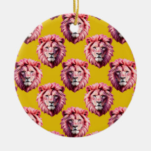 Gelbes Design mit rosa Löwenkopf-Tiermuster  Keramik Ornament