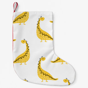 Gelbes Dinosaurier nahtloses Muster. Funny Vintag Kleiner Weihnachtsstrumpf