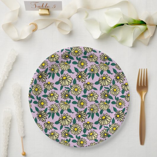 Gelbes Ditsy-Muster Pappteller (Hochzeit)