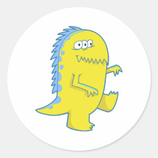 Gelbes Drei-mit Augen-Dino-Monster Runder Aufkleber
