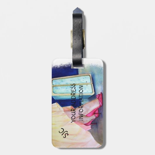 GELBES DRESS, ROTE SCHUHE PERSONALISIERTER GEPÄCKT GEPÄCKANHÄNGER (Rückseite vertikal)