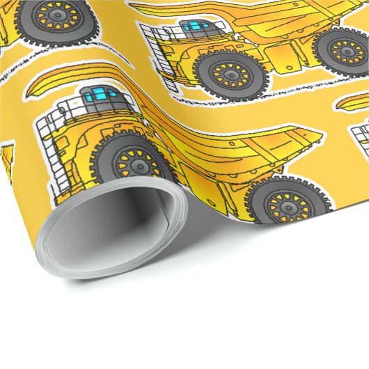 Gelbes Dump Truck Wrapping Paper, Dumper Geschenkpapier (Rolleneckpunkt)