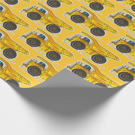 Gelbes Dump Truck Wrapping Paper, Dumper Geschenkpapier (Ecke)