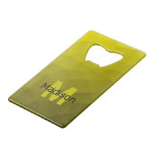 Gelbes dunkles Omergeometrie-Maschenmuster Monogra Geldbeutel Flaschenöffner (Vorderseite Schrägansicht)