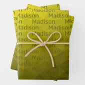 Gelbes dunkles Omergeometrie-Maschenmuster Monogra Geschenkpapier Set (Beispiel)