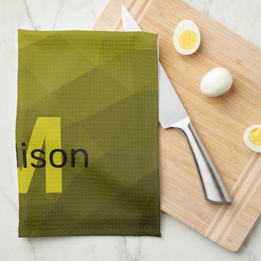 Gelbes dunkles Omergeometrie-Maschenmuster Monogra Geschirrtuch (Viertel Falte)