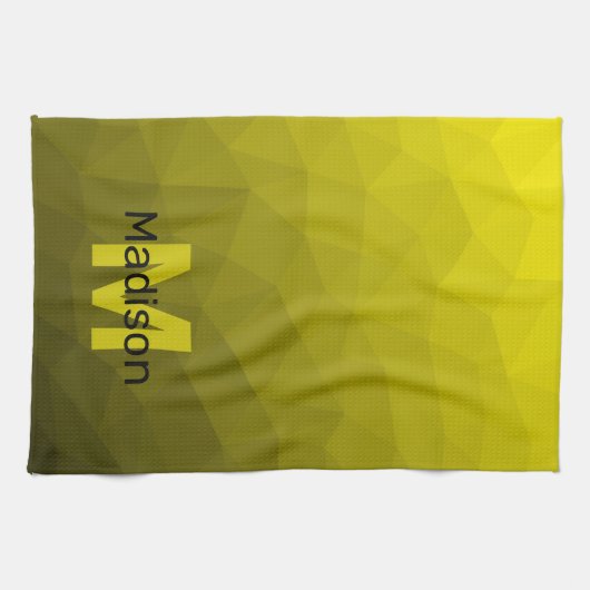 Gelbes dunkles Omergeometrie-Maschenmuster Monogra Geschirrtuch (Horizontal)