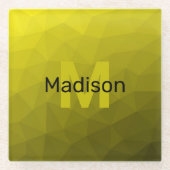 Gelbes dunkles Omergeometrie-Maschenmuster Monogra Glasuntersetzer (Vorderseite)