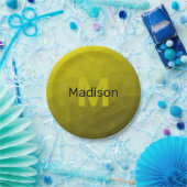 Gelbes dunkles Omergeometrie-Maschenmuster Monogra Pappteller (Party)