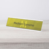 Gelbes dunkles Omergeometrie-Maschenmuster Monogra Schreibtischnamensplakette (Vorderseite )