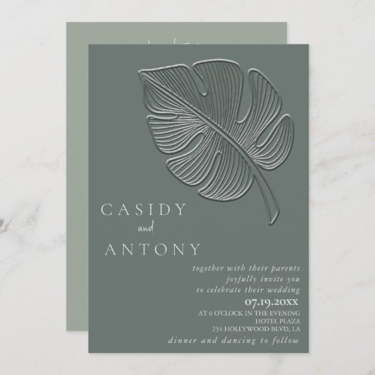 Gelbes, einfaches, geprägtes tropisches Blatt Einladung (Vorne/Hinten)