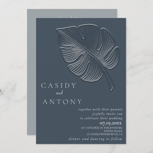 Gelbes, einfaches, geprägtes tropisches Blatt Einladung (Vorne/Hinten)