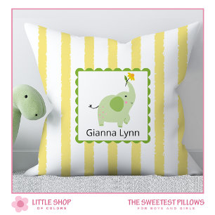 Gelbes Elefanten-Monogramm Baby Mädchen Junge Kissen