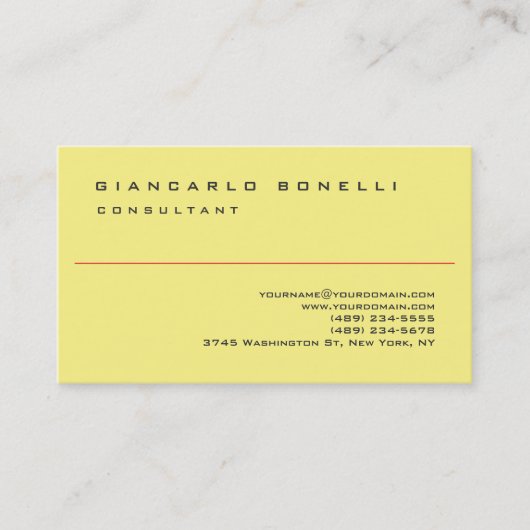 Gelbes Elegant Einfach Schlicht Beruflich Visitenkarte (Vorderseite)