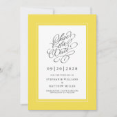 Gelbes Elegant Hochzeitkalligrafie-Script-Chic Save The Date (Vorderseite)