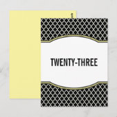 Gelbes Elegantes Quartierblatt Tischnummer Postkar (Vorne/Hinten)