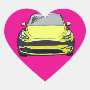 Gelbes Elektrofahrzeug SUV Fahrzeug Zeichnend Herz Herz-Aufkleber