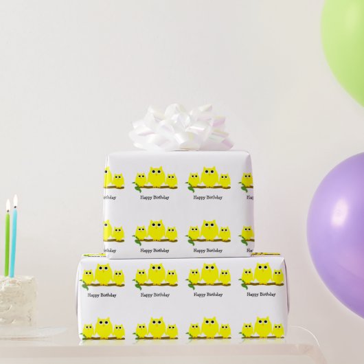 Gelbes Eulen-Design Geburtstagsgeschenk Geschenkpapier (Partygeschenke)