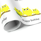 Gelbes Eulen-Design Geburtstagsgeschenk Geschenkpapier (Rolleneckpunkt)