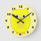 Gelbes Eulendesign Runde Wanduhr (Vorderseite)