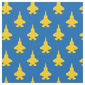 Gelbes F-35-Blitzstrahlmuster auf blau Stoff (Nahaufnahme)