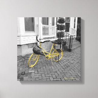 Gelbes Fahrrad auf Kobelsteinen Leinwanddruck