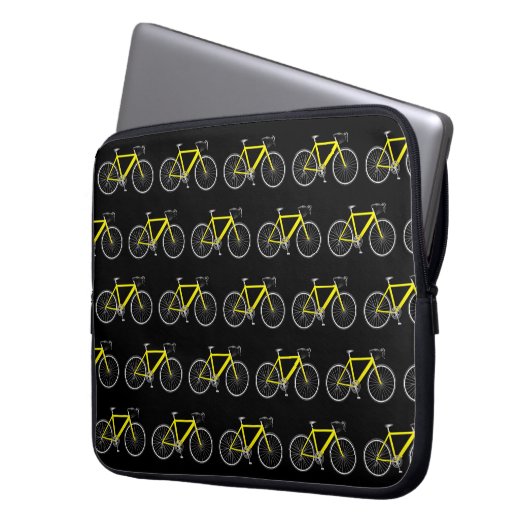 Gelbes Fahrrad auf Schwarz Laptopschutzhülle (Vorderseite Links)