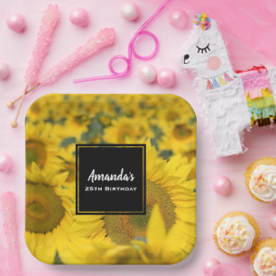 Gelbes Feld der Sonnenblumen Fotografie Geburtstag Pappteller
