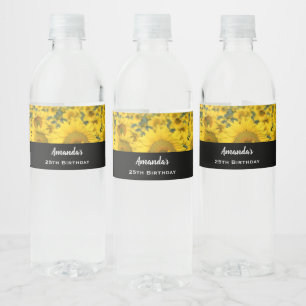 Gelbes Feld der Sonnenblumen Fotografie Geburtstag Wasserflaschenetikett