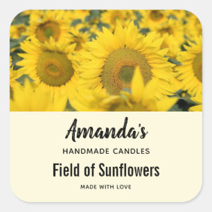 Gelbes Feld der Sonnenblumen Fotokerze Quadratischer Aufkleber