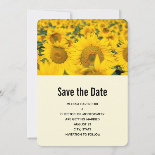 Gelbes Feld der Sonnenblumen Hochzeit Save The Date (Vorderseite)